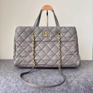 Chanel • 外縫線大象灰牛皮金釦托特包 2Way 🩶