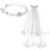 Girls First Communion Veil White Pearl Flower Crown Communion Veil
