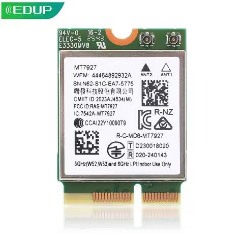 EDUP MT7927 High Speed Wi-Fi 7 Adapter Bluetooth 5.4 MLO 9334Mbps Tri-Band M.2 NGFF Key E WiFi Card 