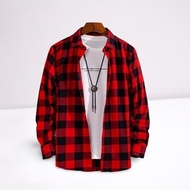 MERAH KEMEJA GSL Men's Plaid Shirt - Men's Long Sleeve Flannel Shirt - Men's Red Flannel Shirt - Pla