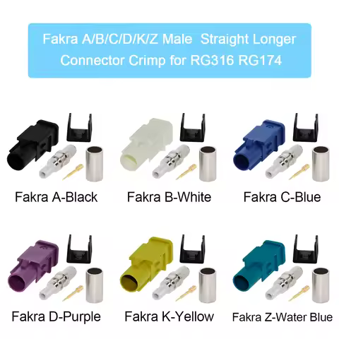 1pc Fakra Male Plug A/B/C/D/K/Z Long Version RF Coaxial Connectors SMB Soldering Wire for RG316 /RG1