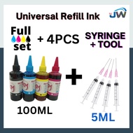 Refill Dye Ink 100 ml Inkjet Printer  4 Color Syringe ANY CISS System Printer SYRINGE + NEEDLE