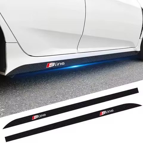 2Pcs Car Waist Side Skirt Carbon Fiber Emblems 3D Stickers For Audi S3 S5 S1 S4 S2 S6 RS3 RS4 RS5 RS