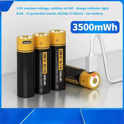 1.5V USB AA rechargeable lithium battery with USB port, used as a leak proof battery for medical dev