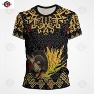 T-shirt Kaamatan (Sunduvan Kaamatan) Jersey Corak Etnik Borneo Round Neck