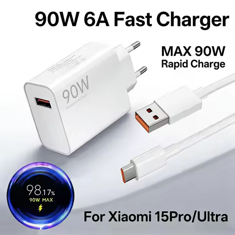 90W USB Charger 6A USB C Cable Wall Charger for Xiaomi 15 14 13 12 Ultra Redmi Note 13 12 Poco X7 F6