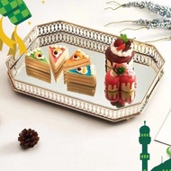 CAMPING ️ Decoration Mirror Glass Tray Iron Storage Tray Decoration Golden Tray Home Decor Round Tra