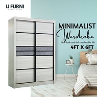 FREE INSTALLATION IJ FURNI 4ft Sliding Door Wardrobe Grey Door & Grey Almari Murah  Almari Modern Al