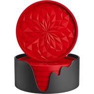 Silicone Coasters with Holder,[6 Pack] Drinking Coasters - Cup Mat for Hot or Cold Drinks, Thickened