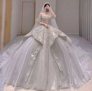 Luxury Vintage Shiny New Long Train Bride Dress Big Beading Ball Gown Wedding Dresses