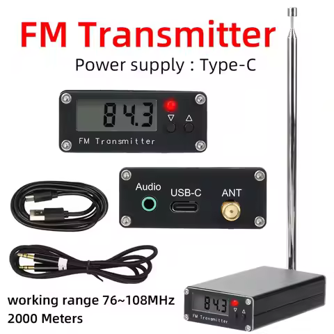 2000m FM Transmitter 76-108MHz Frequency Band 0.5w Digital LCD Display FM Transmitter Audio Stereo 3