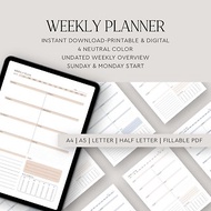 Weekly Printable and Electronic Planner, Undated Planner, Goodnotes