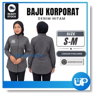 Baju Korporat Wanita Denim Hitam Soft Lengan Panjang Denim Black Corporate Shirt Uniform with logo