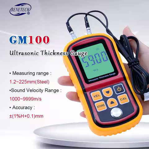 GM100 Ultrasonic Thickness Gauge Metal Thickness Gauge 1.2-225mm(Steel) Digital LCD Display Sound Ve