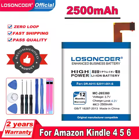 LOSONCOER 2500mAh MC-265360 Battery For Amazon Kindle 4 5 6 515-1058-01 D01100 S2011-001-S DR-A015 B
