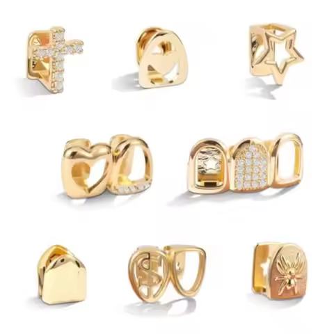 8PCS Gold Grills for Teeth, Grillz Teeth Men, Grillz for Women, Teeth Caps Reusable, Tooth Gems, Fak