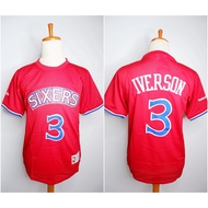MERAH BASKETBALL JERSEY SLEEVE JERSEY SIXERS 3 ALLEN IVERSON RED MITCHELL&NESS