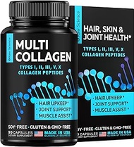 Multi Collagen Pills Types I II III V &amp; X 150 Capsules 3300 mg - Hydrolyzed Collagen Peptides for Men &amp; Women - Multi Collagen Bovine Bone Broth Supplements - Made in USA, Non-GMO, Gluten Free