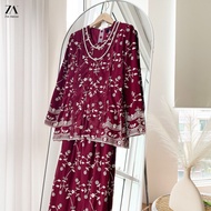 ZOE ARISAH Naylee Kebaya Modern Baju Kurung Raya Floral Sulam Premium Chiffon Textured Full Embroide