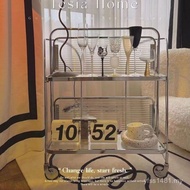 Ins Glass Trolley Red Table Movable Shelf Side Dining Cart Coffee Table Trolley Net Small Sofa Medie