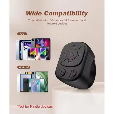 Bluetooth Ring Remote Control for iPhone iPad Page Turner Camera Shutter Remote Scrolling Ring for V