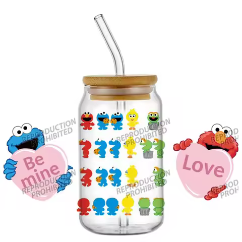 cartoon Cookie Monster Anime UV DTF Stickers Waterproof SelfAdhesive Decals For 16oz Libbey Glass Tu