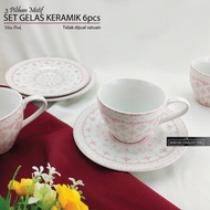 ⭐⭐⭐⭐⭐ CUCI GUDANG 6pcs Cangkir Keramik SNI 3 Motif Merk Sango Cantik Menarik Lucu Gelas Teh Kopi Sus