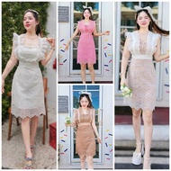 เดรสระบาย 2 ฝั่ง ลูกไม้ทั้งตัว ใส่งานแต่ง งานบวช งานบุญ เสื้อผ้า ผู้หญิง Clothing Dress ชุด