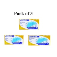 Bundle of 3 - Assure Soft Nitrile Gloves Lite Powder Free Blue Size M 100 Pcs per Box