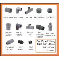 YLK PVC PIPE Fitting 15mm 20MM 25MM Connector Socket Elbow Tee PT Socket Valve Socket End Cap Tank Connector etc.