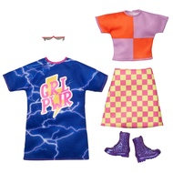 Barbie Fashions 2-Pack Clothing Set, 2 Outfits Doll Include Color-Blocked Shirt with Checkered Skirt