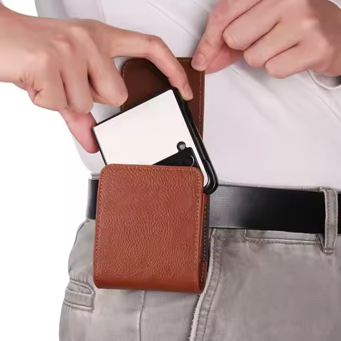 Leather Belt Clip Case Men Waist Bag For Samsung Galaxy Z Flip7 Flip5 7 6 5 4 3 5G,Oppo Find N3 Tecn