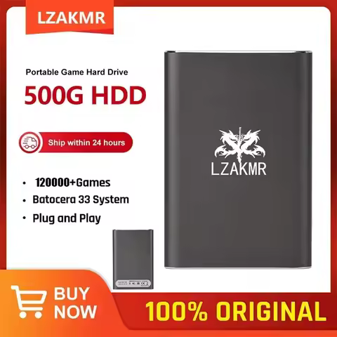 LZAKMR NEW Portable Game Hard Drive Disk 500G 120000+ Games Batocera 33 System Plug and Play For PS1