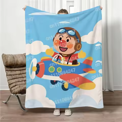 2026 Hot Sale Anpanman Airplane Print Baby Blanket Soft Flannel All Season Nap Blanket for Kids Todd