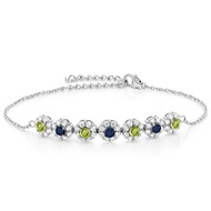 925 Sterling Silver Green Peridot Blue Sapphire and White Zirconia Tennis Bracelet For Women (1.58 C