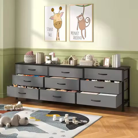 MCQ Large Capacity 9 Drawers Fabric Cabinet Entertainment Center Up 55 IN to 75 IN TV Stand Storage 
