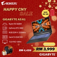 GIGABYTE A5 K1-AMY1030SB 15.6'' FHD 144Hz Gaming Laptop ( R5 5600H, 8GB, 512GB SSD, RTX3060 6GB, W11