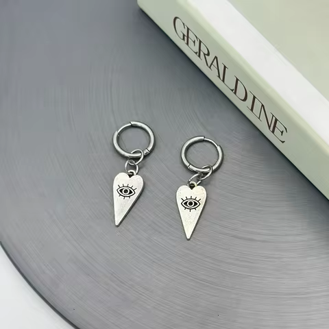 Goth Mystic Eye Heart Drop Earrings for Women Men Punk Silver Color Evil Eye Earrings Y2K Grunge Fas