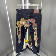 EVISU Printed Jeans Men American Street Fashion Loose Wide-Leg Pants