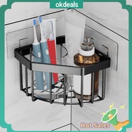 OKDEALS Punch-free Sink Corner Storage Basket Stainless Steel Drain Holder Kitchen Organizer Triangular Bathroom Drainer Rack Kitchen Bathroom
