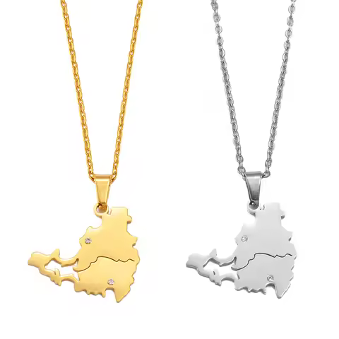 Anniyo Stainless Steel Sint Maarten and Saint-Martin Island Pendant Necklaces With Rhinestone SXM Sa