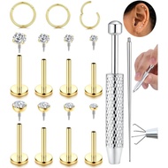 CASSIECA 14K Gold Plated Flat Back Stud Earrings for Women - Hypoallergenic 316L Surgical Steel Nose