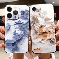 Beautiful classic Chinese house landscape painting for iPhone 17 16 15 14 13 12 11 8 7 6 6s 6p 7p 8p