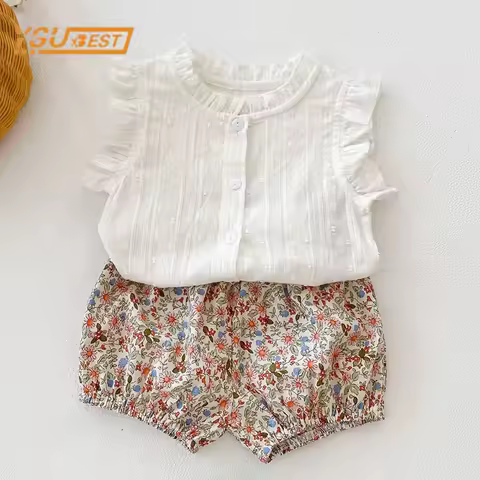 Summer Infant Baby Girls Clothes Suit Infant Kids Baby Girls Clothes Set Sleeveless Tops + Shorts 2p