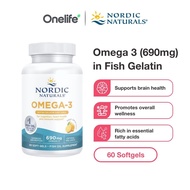 Nordic Naturals Omega 3 (690mg) in Fish Gelatin 60 Softgels - For Optimal Wellness and Brain Health