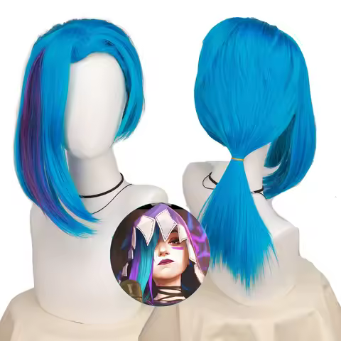Arcane Season 2 Jinx Wig Anime Accessories Game LOL Cosplay Prop Women Blue Hair Comic-Con Role Play
