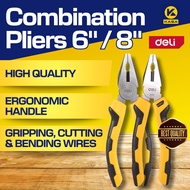 DELI Combination Pliers 6” / 8” Heavy Duty Multi-Purpose Carbon Steel / Tang Kombinasi [Kasa Hardwar