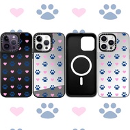 High Quality Loving Heart Dog Footprints Sticker Wireless Magnetic Charging Mirror Casing For IPhone 15 Pro Max 14PLUS 11 12 13 12Pro Case Cover Soft Border Back PC Hard Bumper