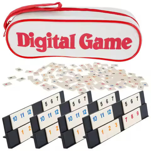 Rummy Cube Game Israeli Mahjong 104 Tiles 4 Racks Portable Case Travel Set Family Classic Tile Board