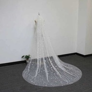 Sparkly Star Moon Glitter Scattered Pearl Chapel Veil Wedding Cape Shawl with Comb